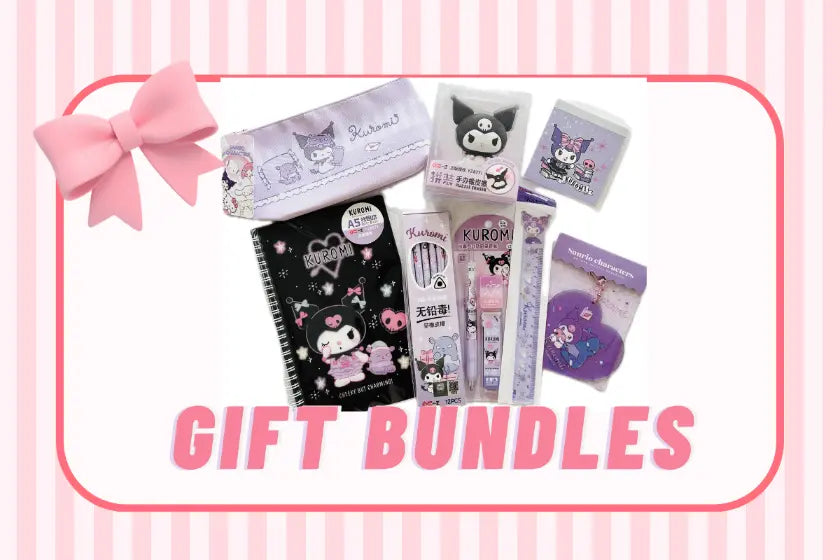 A cover image of kawaii stationery bundles collection, curated a set of Kuromi themed stationery set/