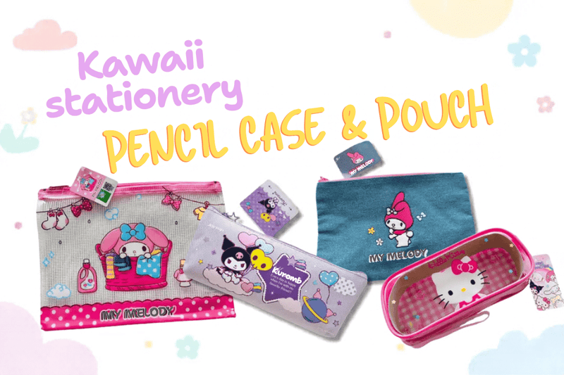 Collection of "Kawaii Stationery – Pencil Case & Pouch", displays a few Sanrio Characters' products.