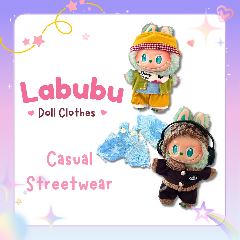 Labubu casual streetwear collection cover showing two dolls in different outfits.