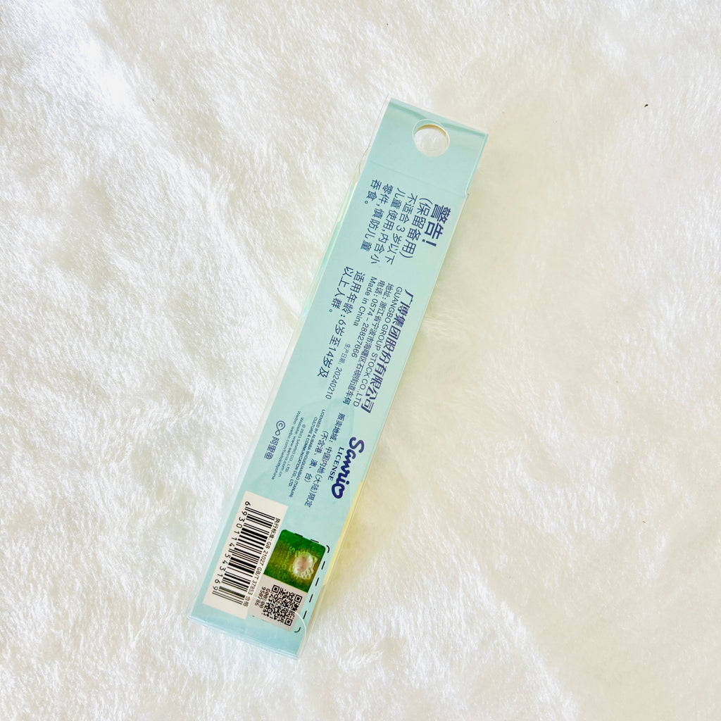 A back of view of the GuangBo 3pcs Sanrio Characters gel pens set package, shows barcode and licensed sticker.