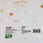 Back cover of a Hello Kitty 40-page PP book, featuring the Sanrio logo, barcode, and decorative illustrations of apples, bows, and hearts on a white background.