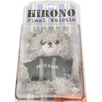 A packaged Hirono Final whistle Bear wearing a blue stripes T-shirt with the word 'HIRONO' on the front.