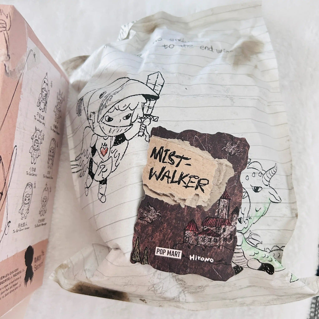 A sealed white package bag with cute character illustrations and a large 'Mist-Walker' label.