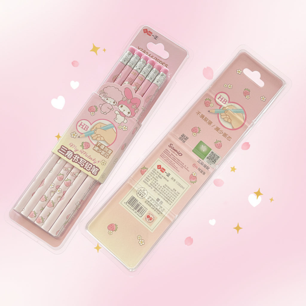 My Melody Kawaii HB Pencils 12-Pack | Sanrio Wooden Pencil Set