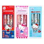 Three Joytop Hello Kitty gel pens in their retail packaging, shown side-by-side in red, pink, and blue boxes on a white background.