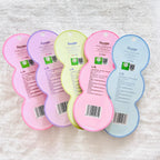 Back view of five Sanrio characters mechanical pencils, package show products' information and anti-counterfeiting label.