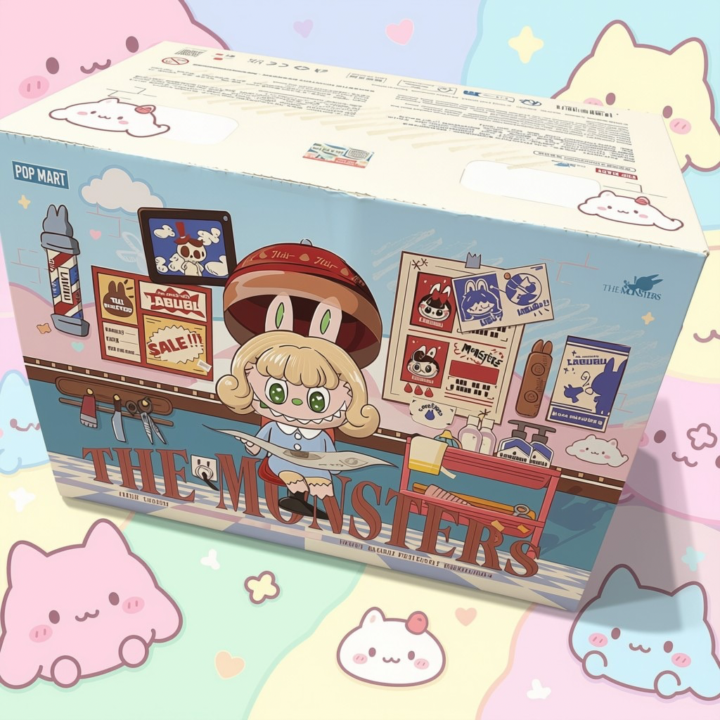 A collectible big box for 'The Monsters Hair Salon Series Plush Dolls'  by Pop Mart