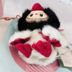 A Labubu Dive Into Love plush doll with fuzzy black and white body.