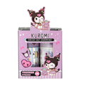 Kuromi 'Cheeky But Charming!' decorative washi tape set in its original pink packaging, featuring two rolls of holographic and pastel patterned tape.