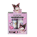 Kuromi 'Cheeky But Charming!' decorative washi tape set in its original pink packaging, featuring two rolls of holographic and pastel patterned tape.