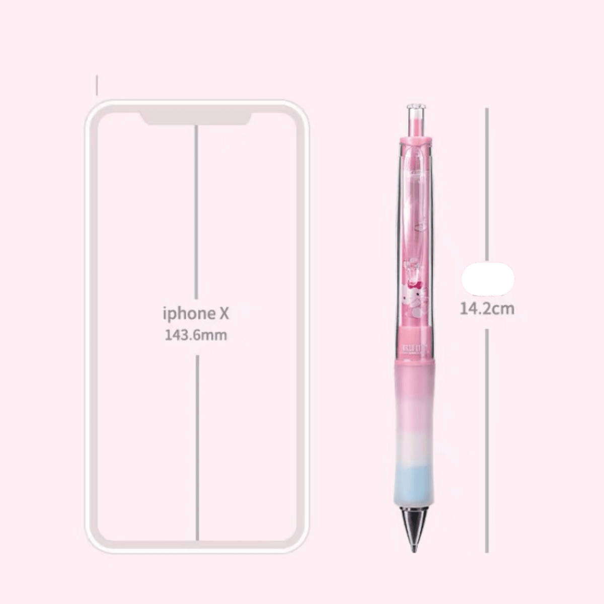 A graphic shows My Melody mechanical pencil's height is 14.2cm. 