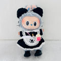Black Cat Maid Costume Set for 17cm Labubu Dolls – Frilly Apron Dress, Cat Ears & Popcorn Charm