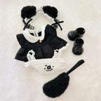 Black Cat Maid Costume Set for 17cm Labubu Dolls – Frilly Apron Dress, Cat Ears & Popcorn Charm