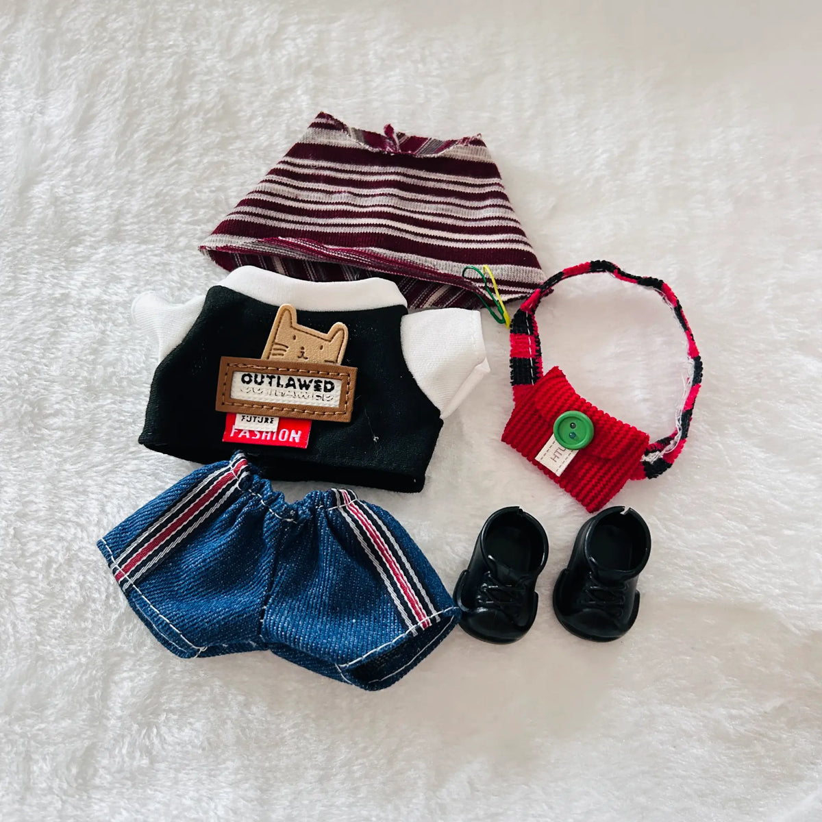 Cool Skater  Black Tee, Denim Shorts & Beanie