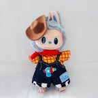 Cowboy Outfit Set for 17cm Labubu Dolls – Plaid Shirt, Cow-Print Dungarees & Western Hat