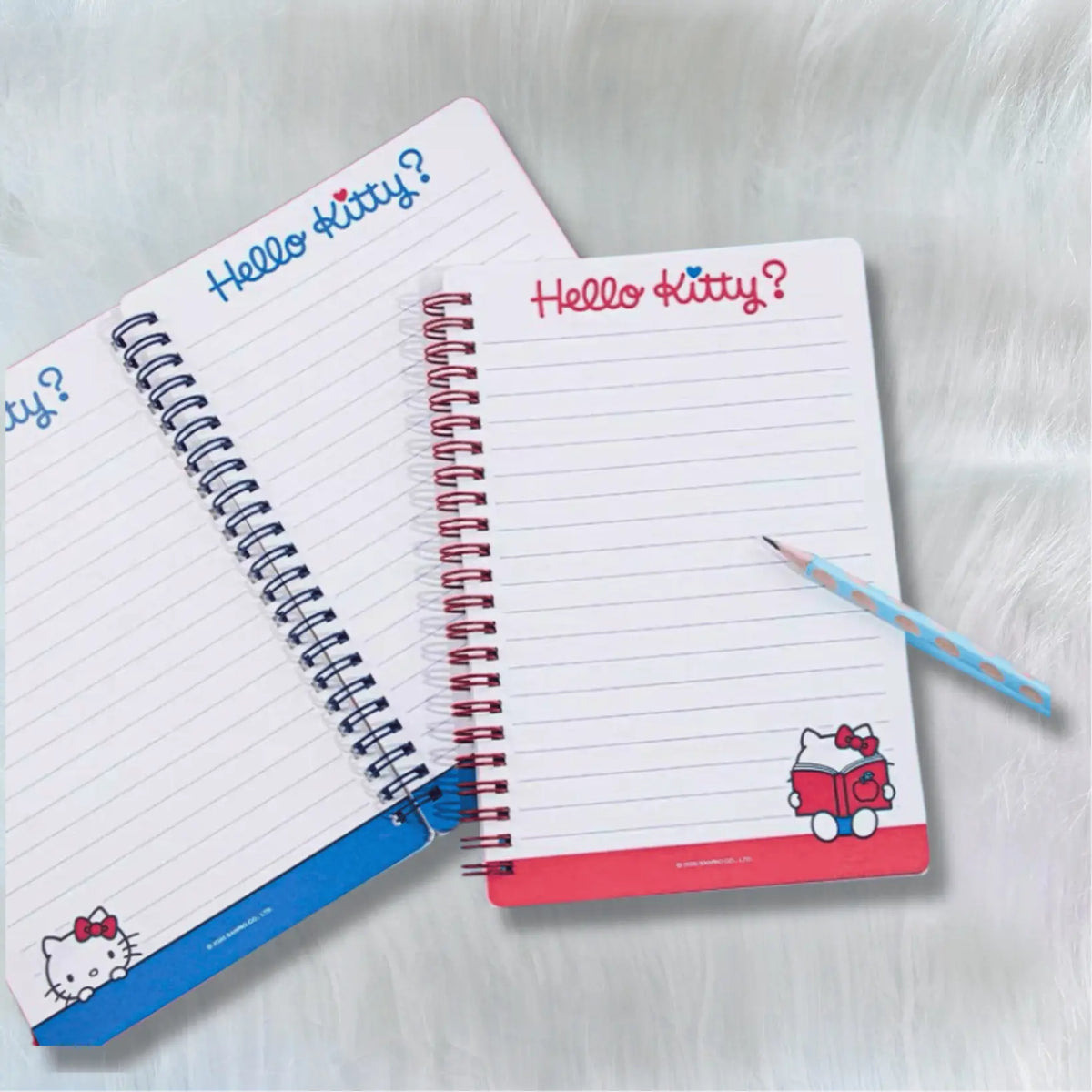 Two spiral-bound Hello Kitty show pages inside with the character's icons.