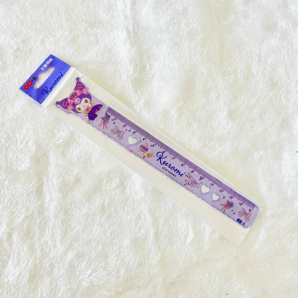 A Kuromi-themed purple color plastic ruler in its original retail packaging, with the iconic logo of Kuromi. Package shows the brand name of iiGen.  