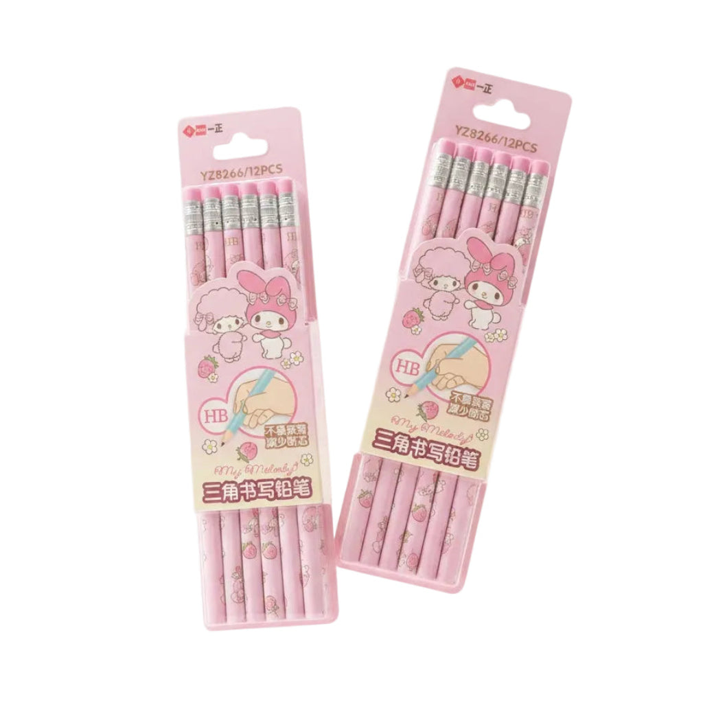 Two packages of pink My Melody calligraphy pencils. The packages feature cute pink illustrations of My Melody and Chinese text.