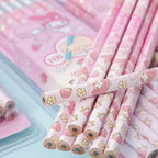 Pink patterned pencils with strawberry and My Melody illustrations