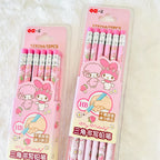 Two pink packages of My Melody triangular writing pencils, with the text of iiGEN and YZ8266/12PCS.