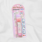 A Sanrio My Melody 0.5 mm gel pen and matching eraser set in its original pink blister packaging.