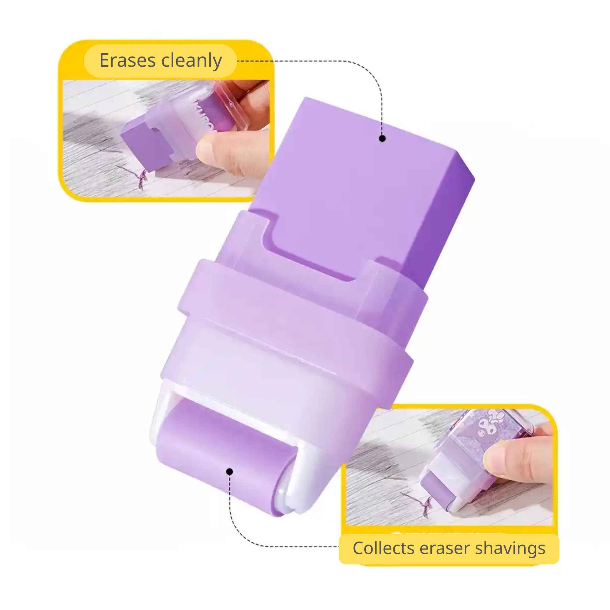 Sanrio Hello Kitty Roller Cleaning Eraser – Pastel Kawaii Stationery Rubber (Pink / Purple)