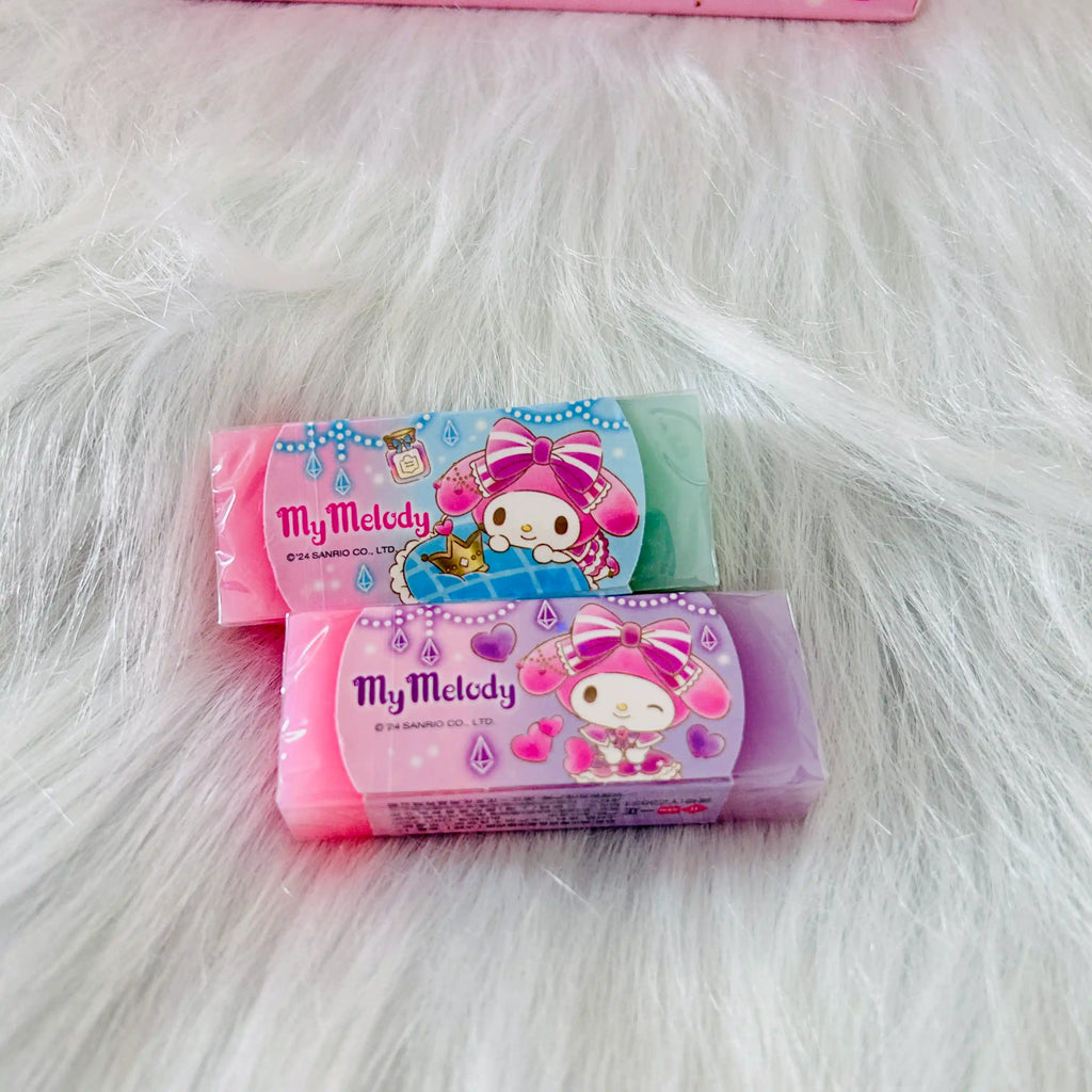 Two My Melody branded rubbers in pink and blue colour.