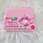 A pink box of My Melody erasers, package with QR code. 