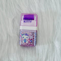 Front view of a purple Sanrio Hello Kitty Erasers with roller shavings collector, featuring a Hello Kitty illustration.