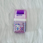 Front view of a purple Sanrio Hello Kitty Erasers with roller shavings collector, featuring a Hello Kitty illustration.