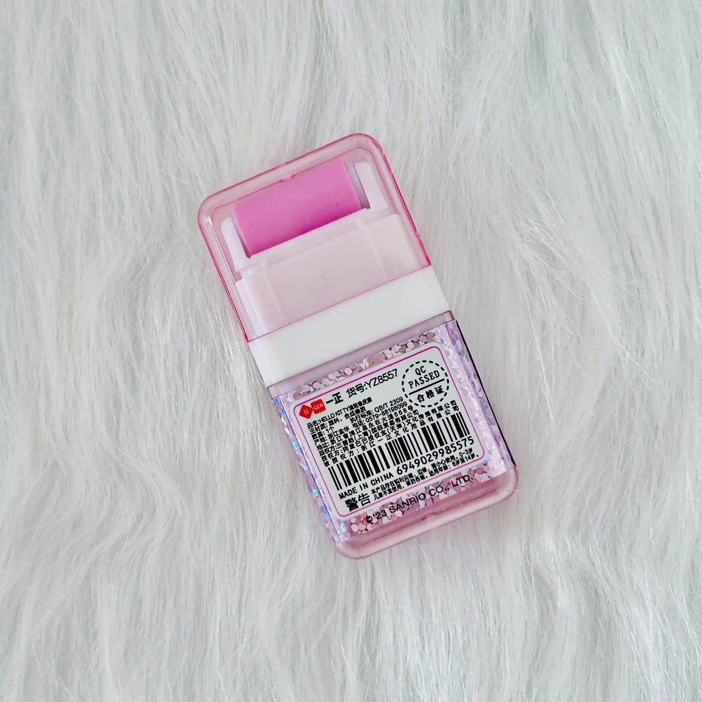 Back view of a pinkSanrio Hello Kitty Erasers with roller shavings collector.