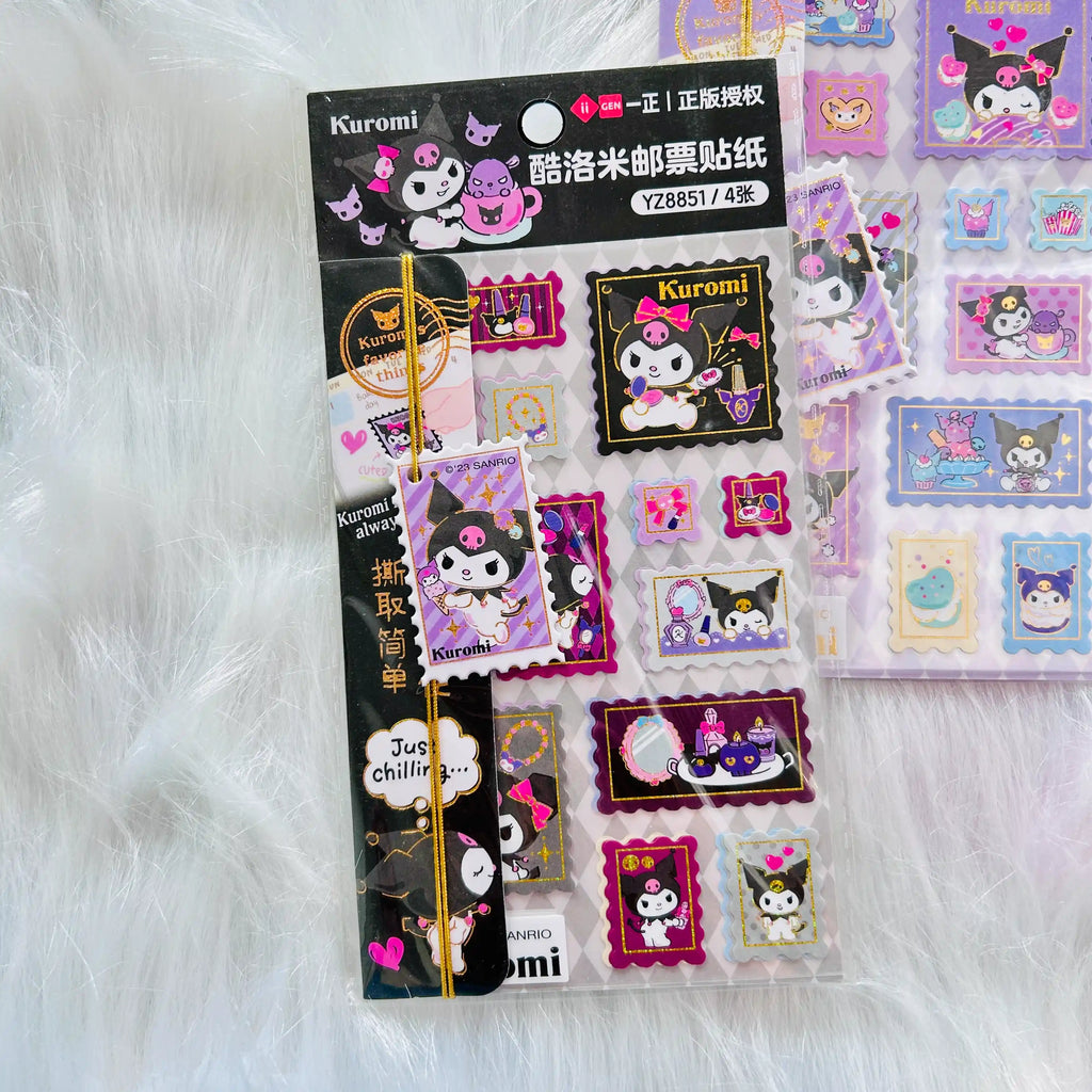 Sanrio Kuromi Postage Stamp Sticker Pack – 4 Sheets (52 Pcs) Kawaii Stationery