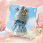 The front view of the clothing set that include baby blue ribbon dress and oversized headband bow.