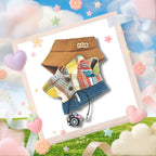 The front view of the clothing set that include plaid flannel shirt with camera charm.
