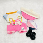 Pink Denim Overalls Set for 17cm Labubu Dolls – Visor Hat, Polka-Dot Bib & Bear Patch Dungarees